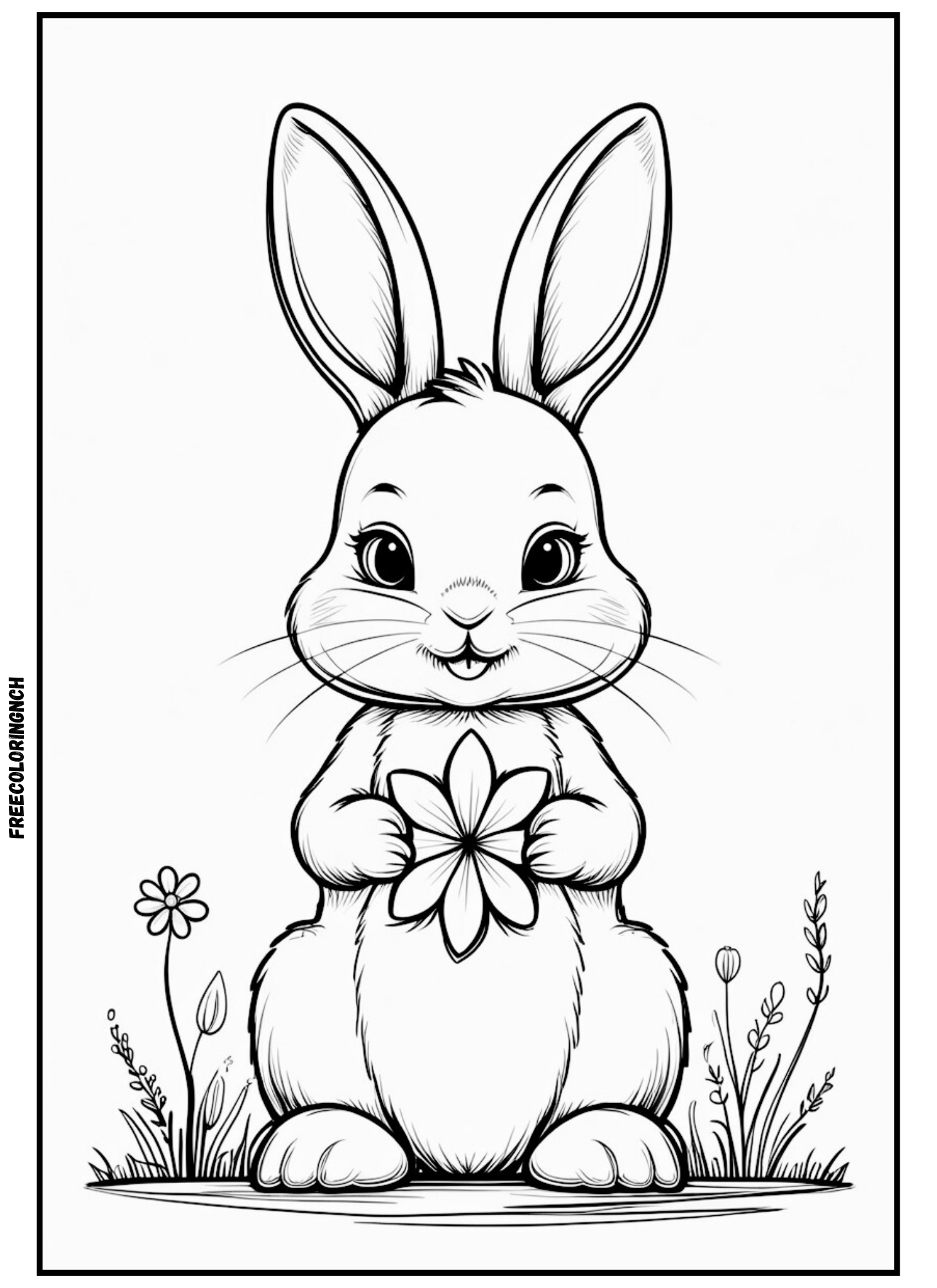 Baby Bunny with Flower Coloring Page