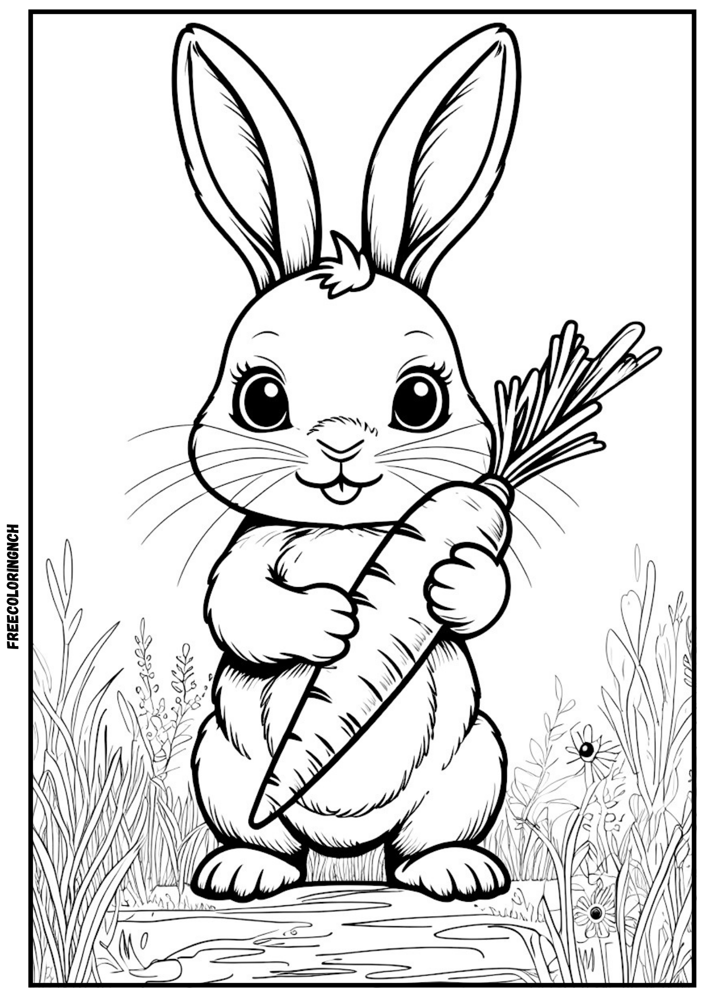 Bunny Holding a Carrot Coloring Page
