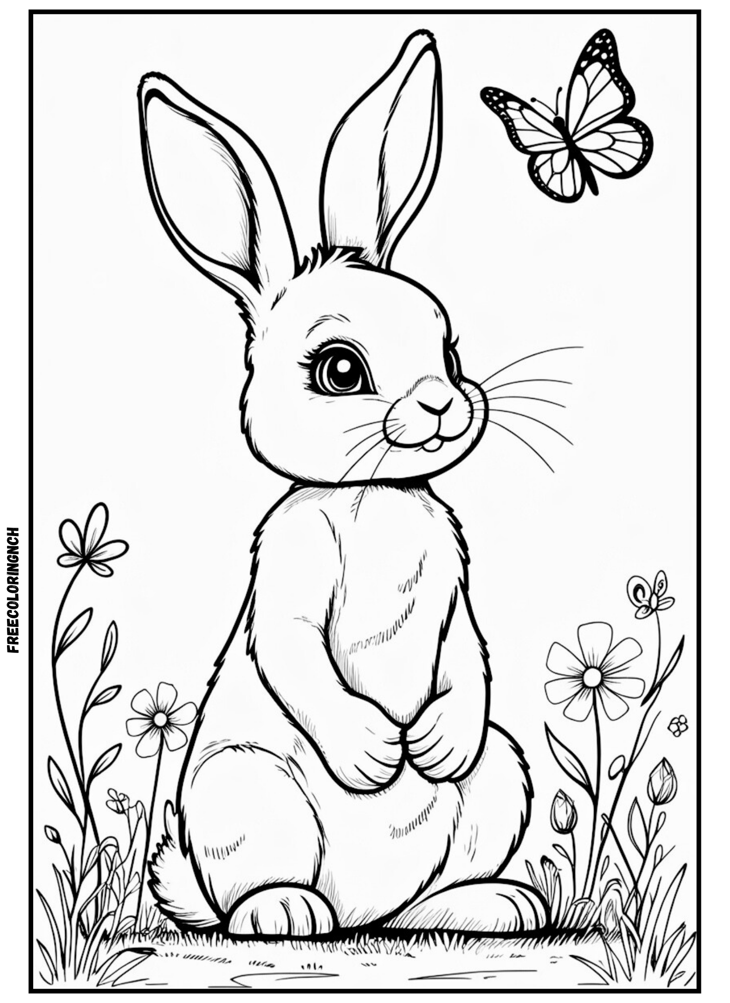 Bunny and Butterfly Coloring Page