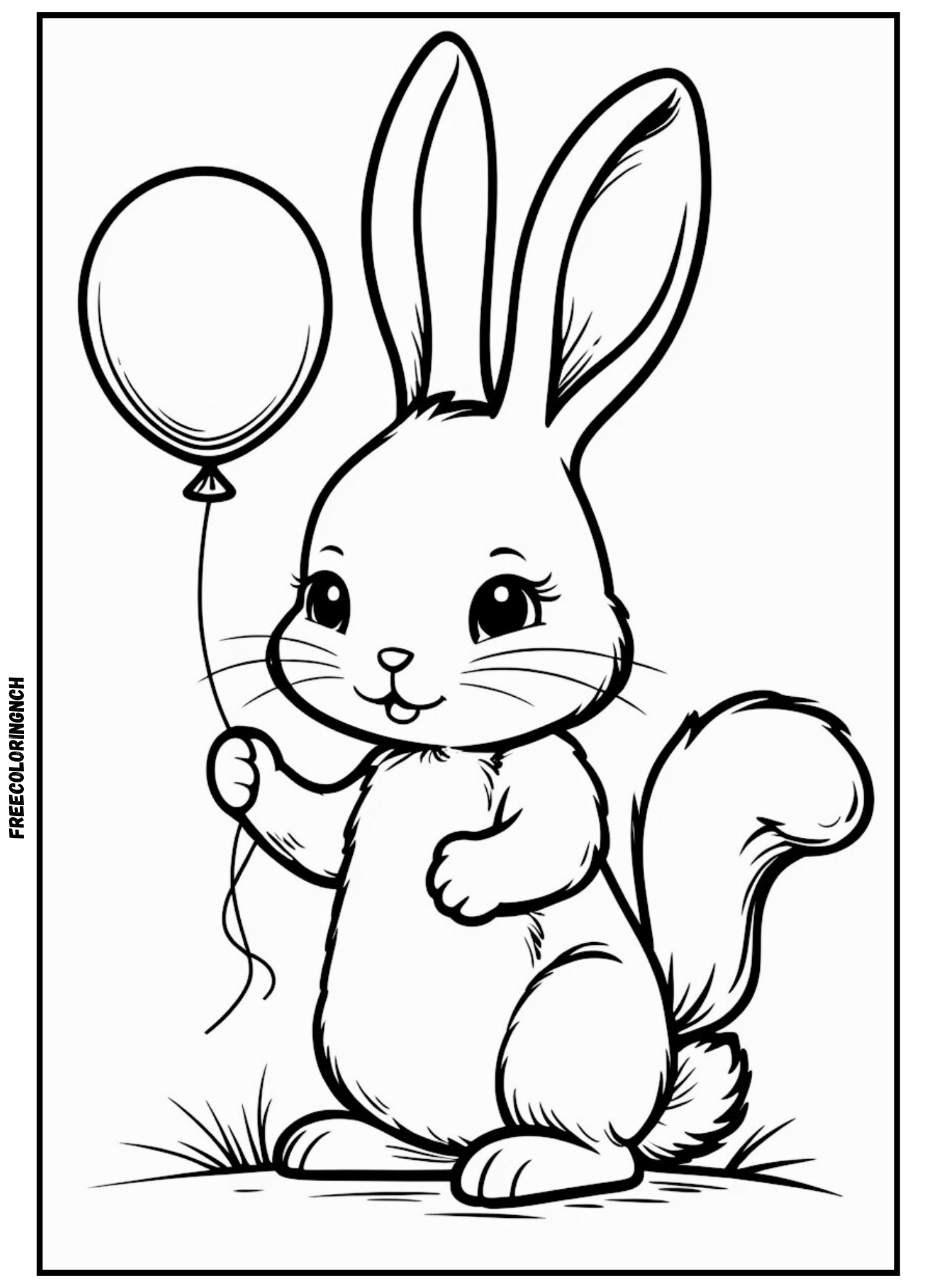 Cute Bunny with Balloon Coloring Page