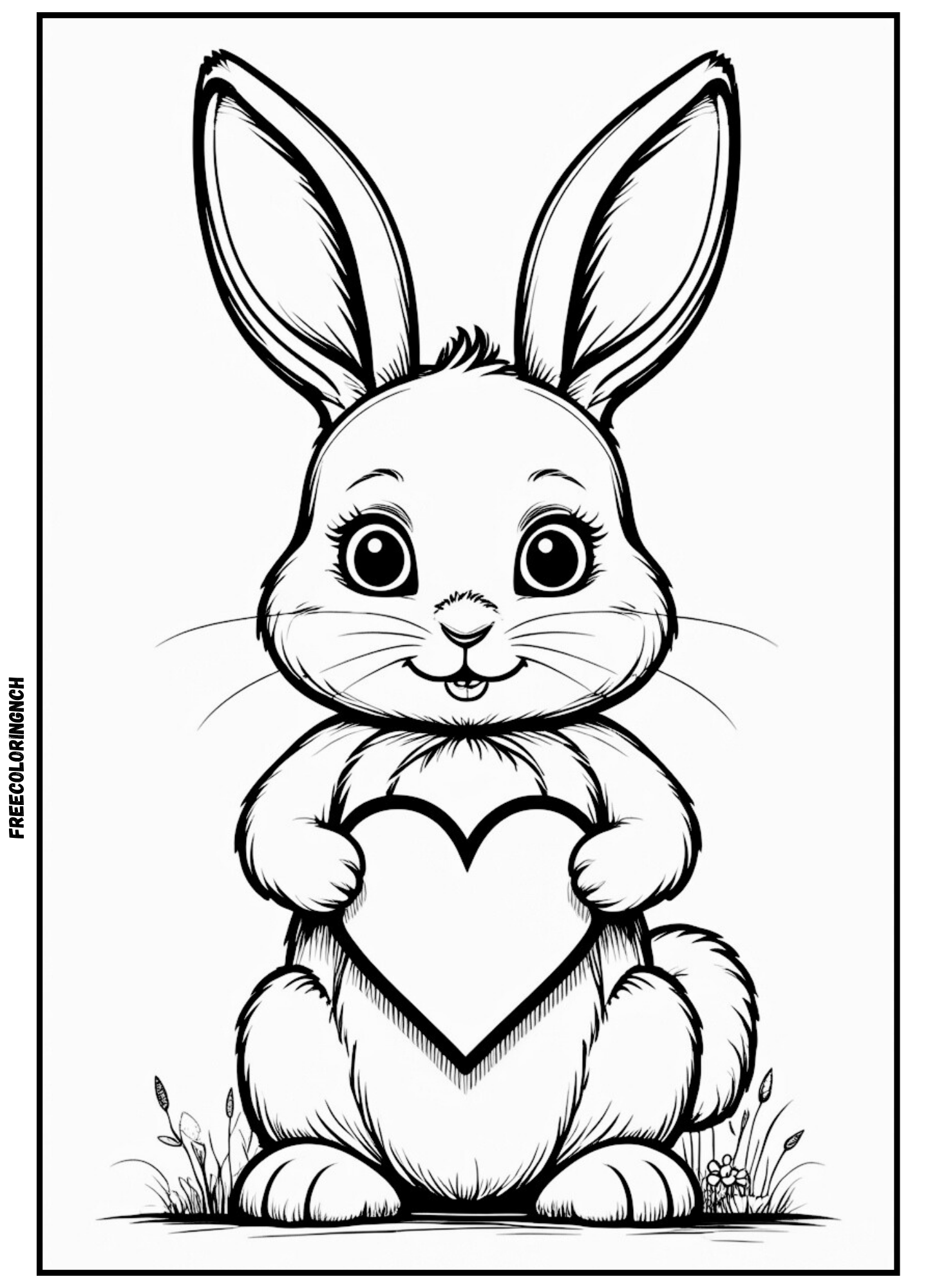 Bunny Holding Heart Coloring Page