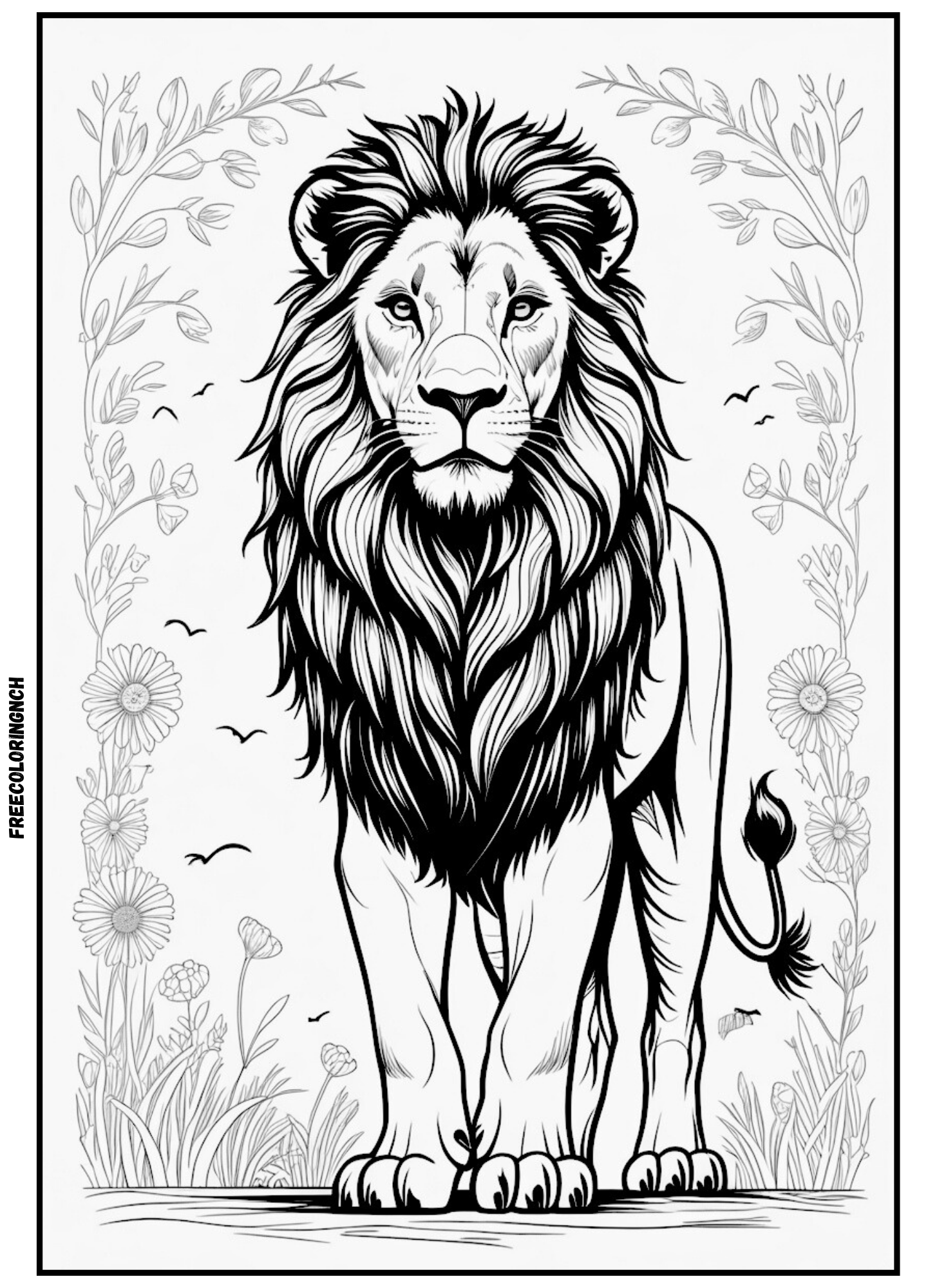 Majestic Standing Lion Coloring Page for Kids