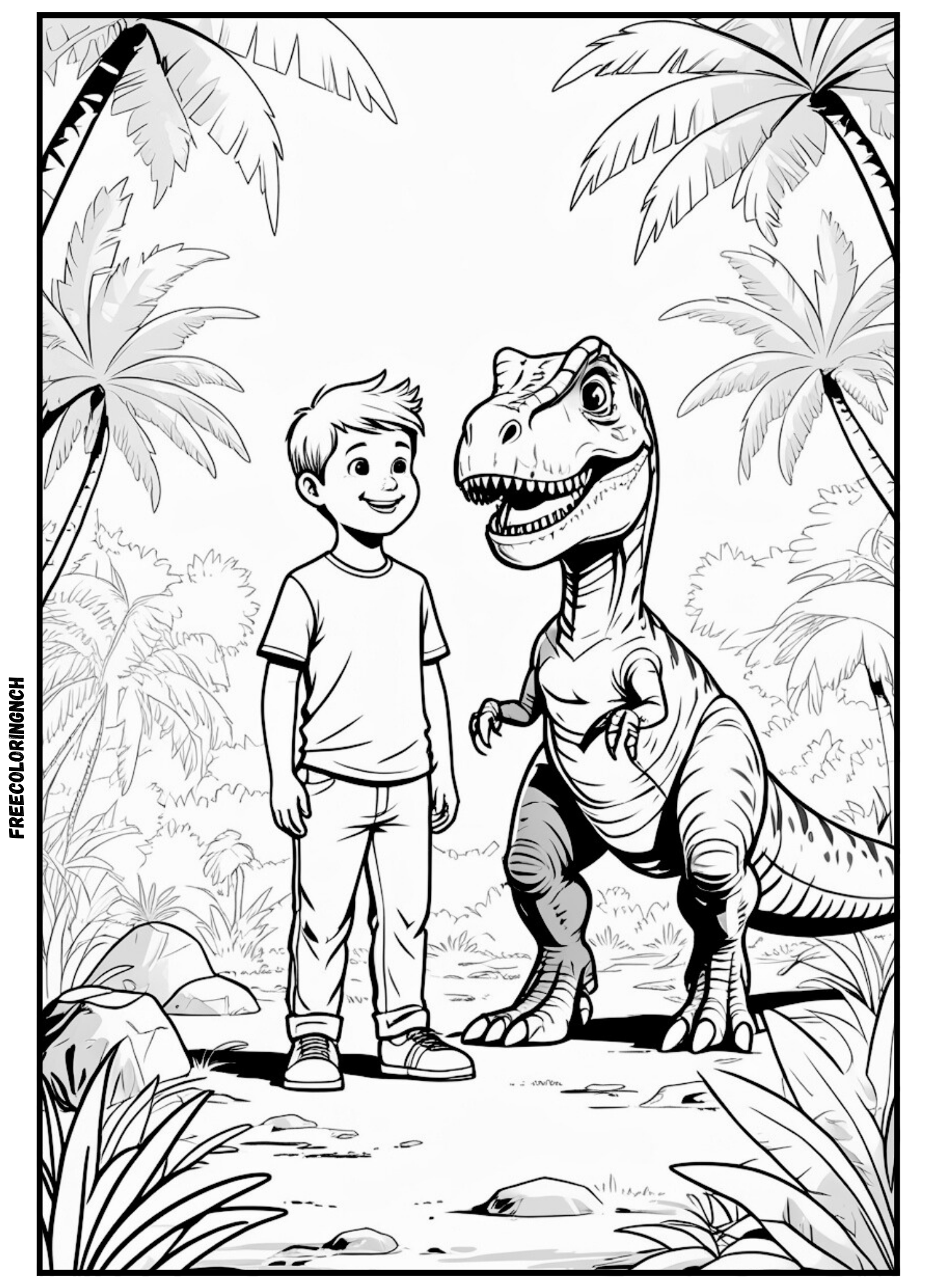 Dino Boy coloring sheets with T-Rex printable page