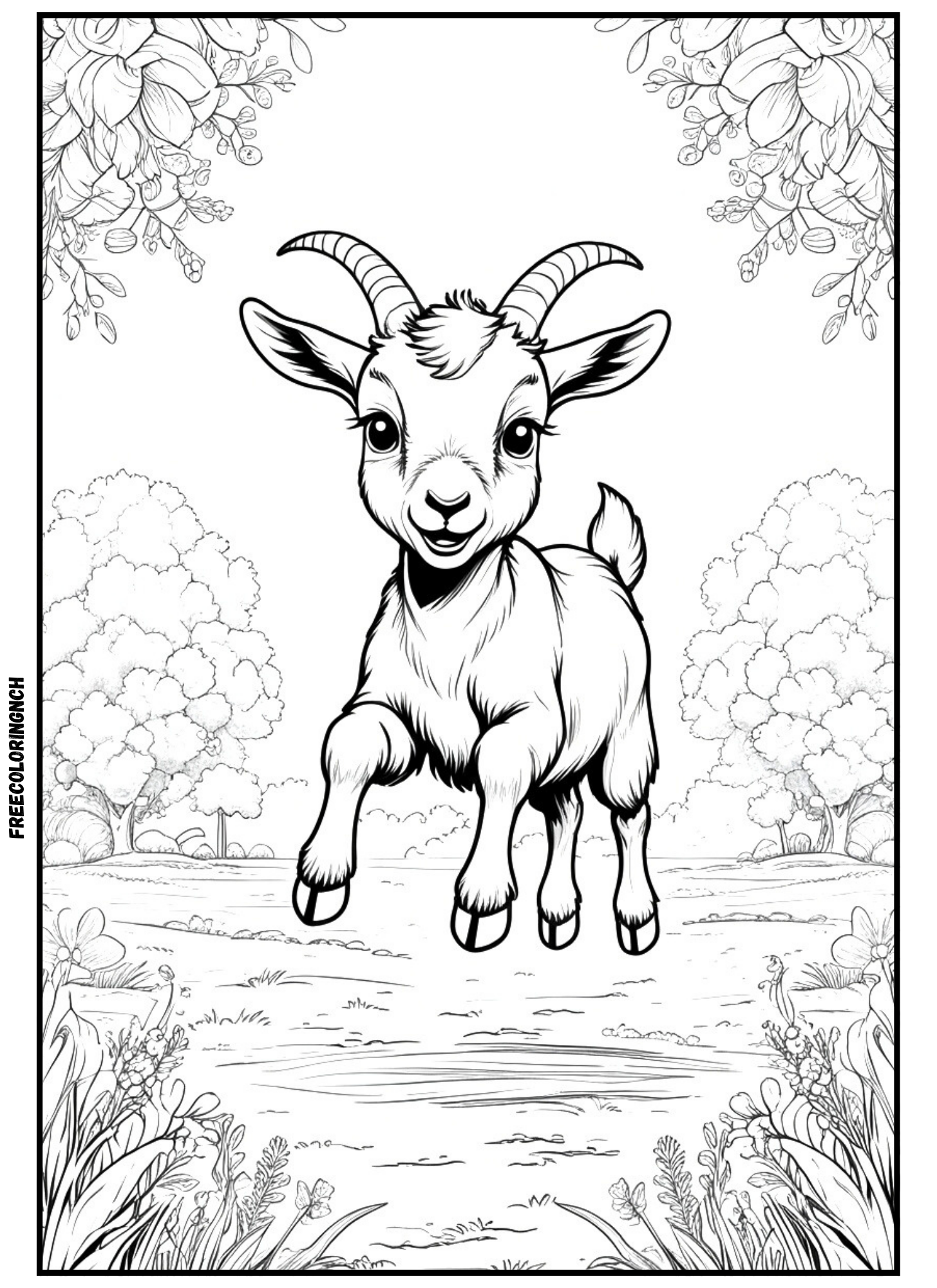 Jumping Baby Goat farm animals coloring pages printable for kids