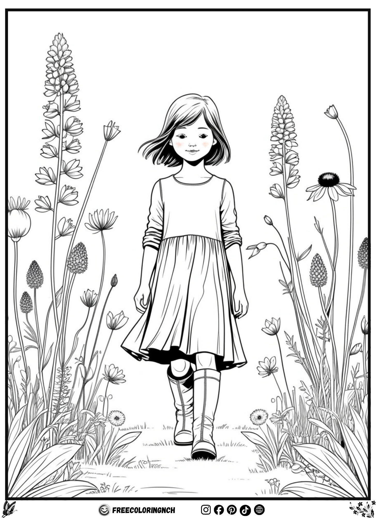 Free flower coloring pages - Wildflower Meadow Walk printable