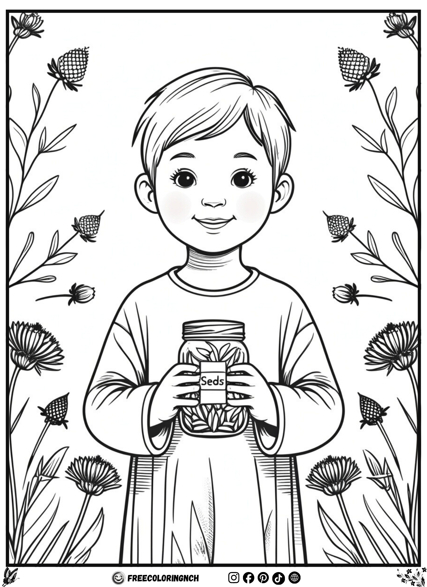 Free flower coloring pages - Wildflower Seed Collector printable