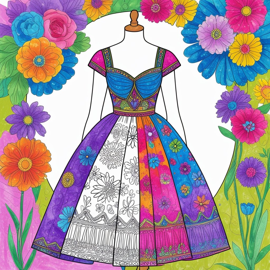 Beautiful Dresses Coloring Page colored perfectly for kids’ creativity – fun and engaging printable sheet