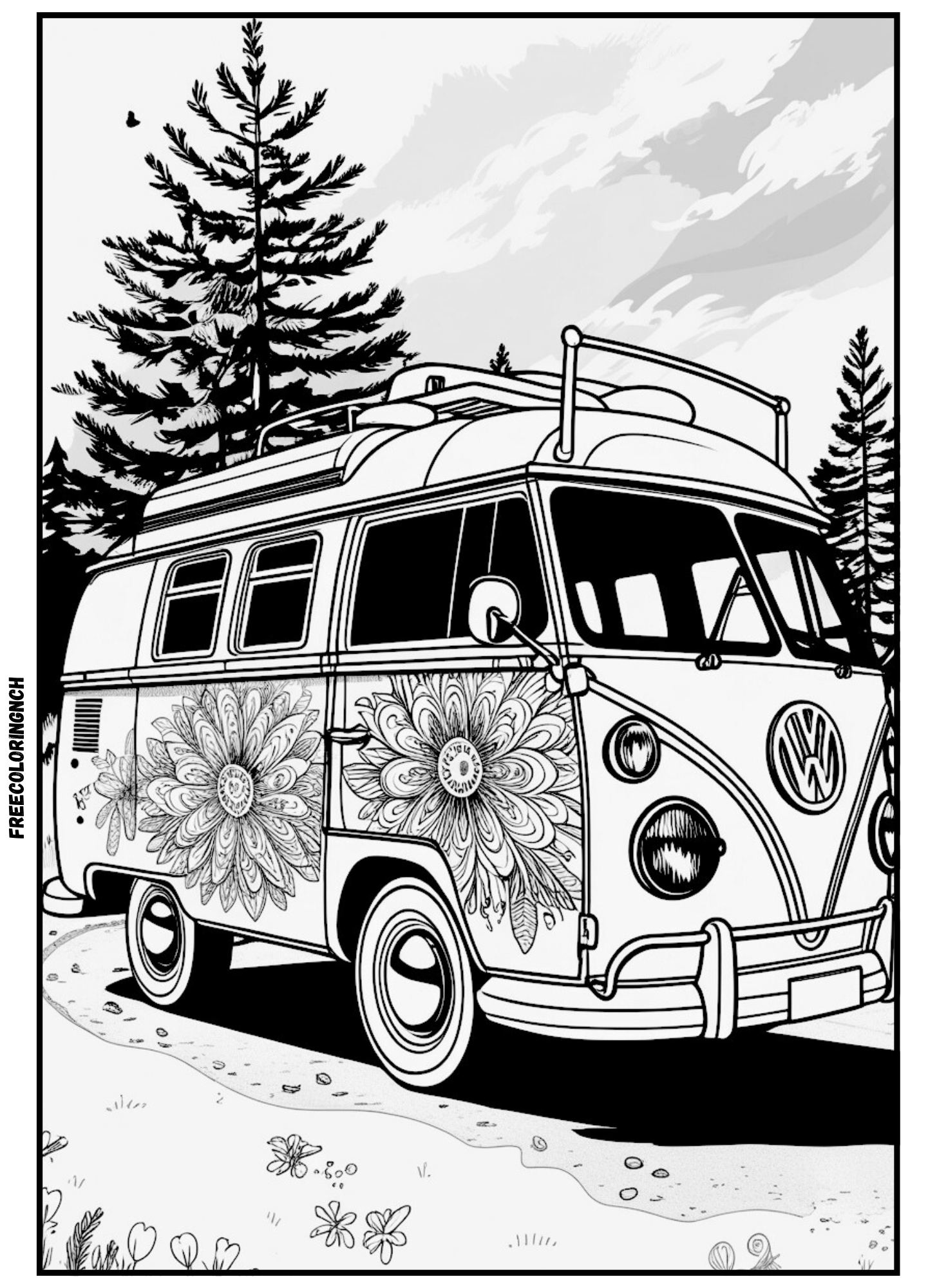 Retro Camper Van Coloring Page