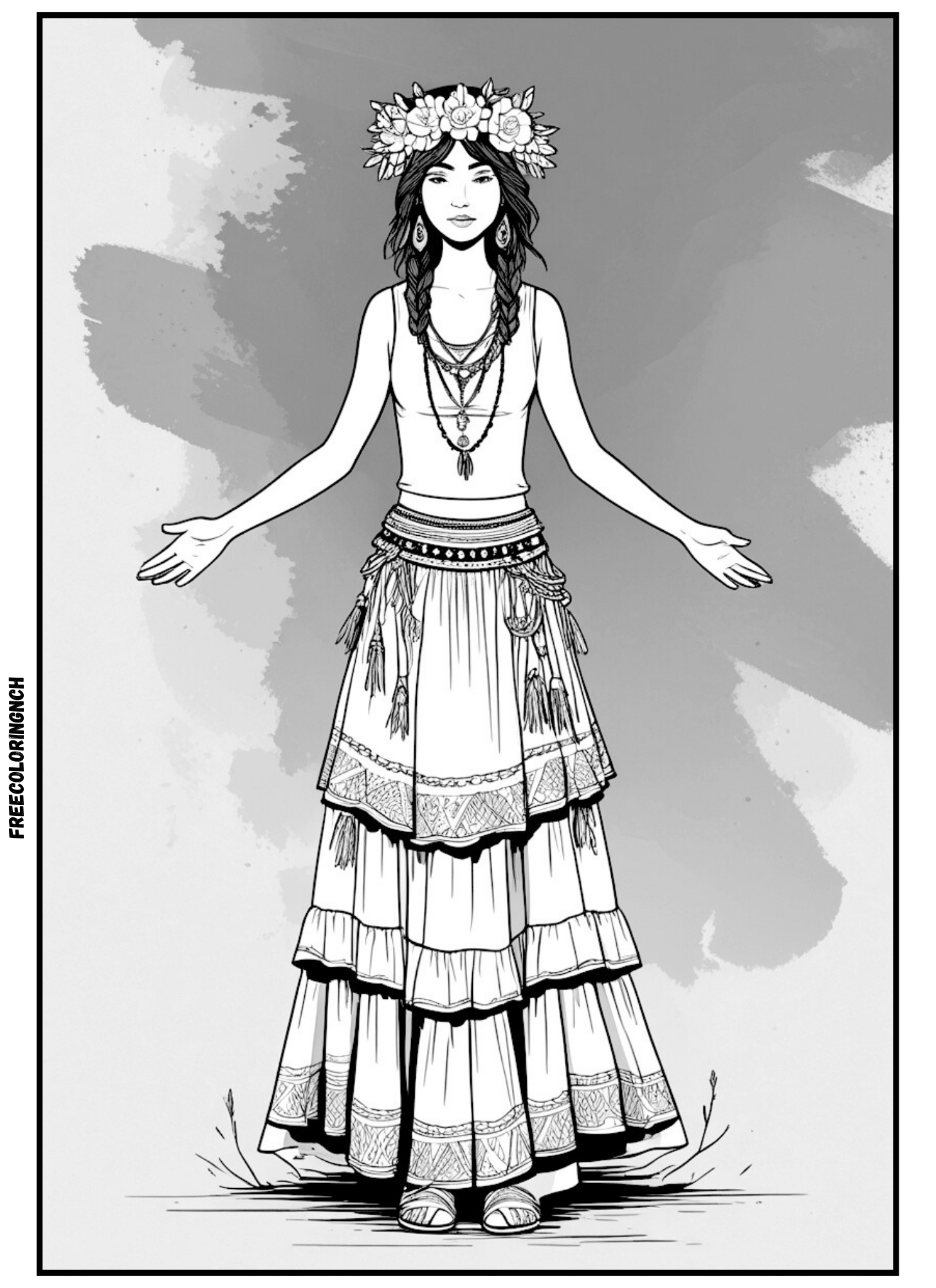 Ruffled Party Dress Coloring Sheet