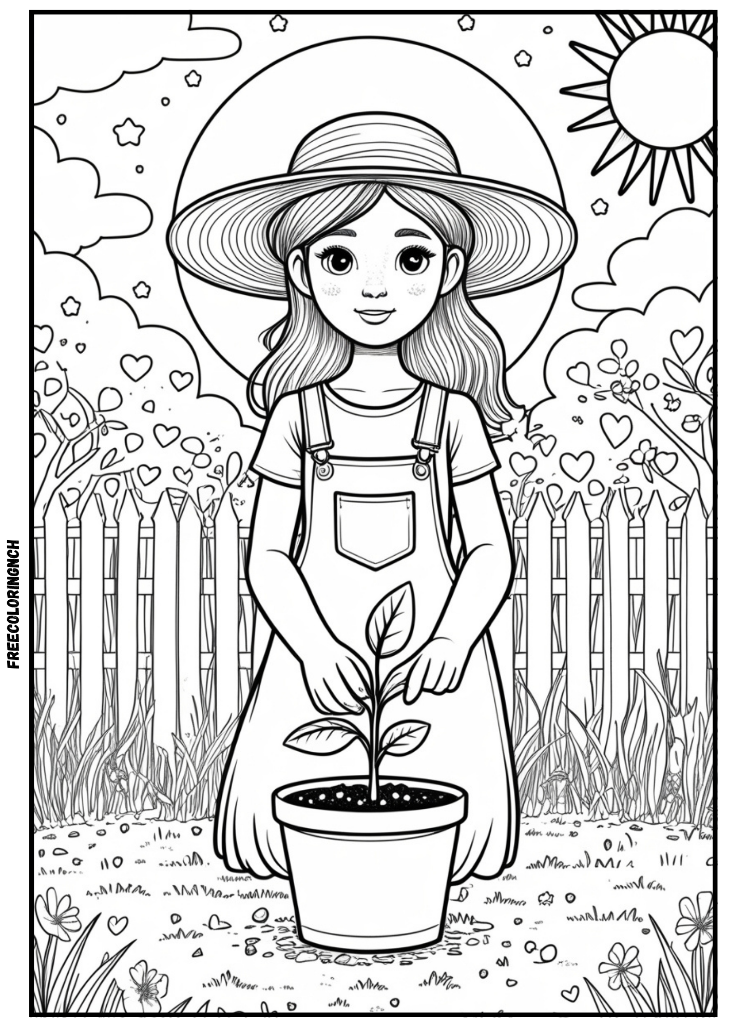 Free printable minimalist butterfly cute girl coloring page simple line art for kids