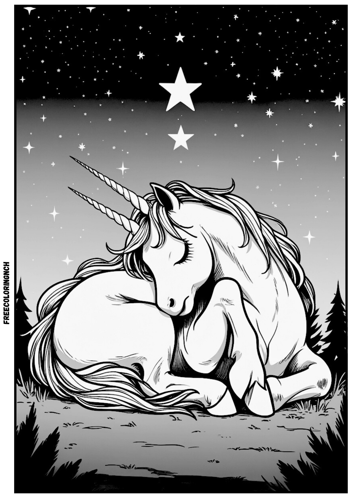 Sleeping Unicorn Coloring Page Calm Boho Printable