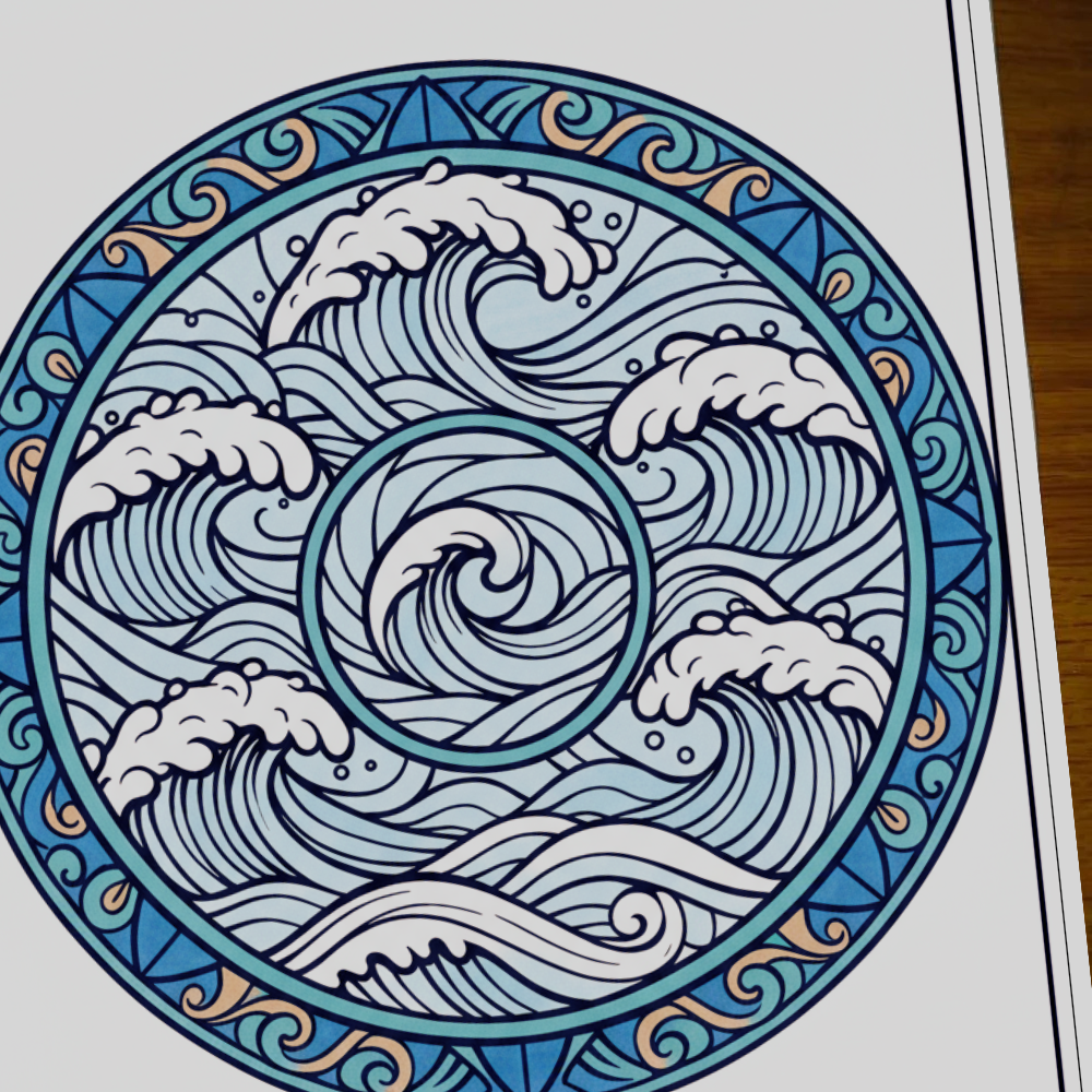 Colored nature-inspired mandala coloring page from premium printable PDF