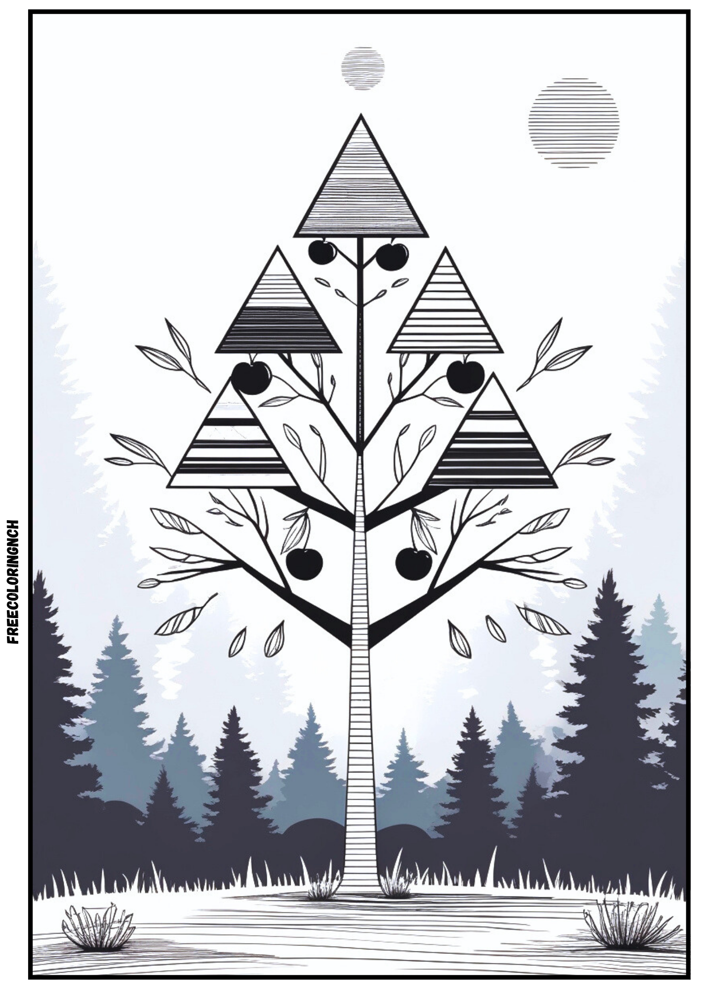 Tree Shapes Coloring Page Kids Printable